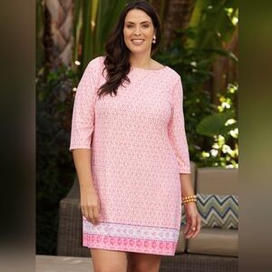 CABANA LIFE Coral-Napa 3/4 Sleeve Shift - Mini Dress UPF 50+ NWT